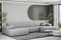 Sofa NIMES 350x82x168 cm bez funkcji spania w kształcie U pikowana do salonu NEVE szara