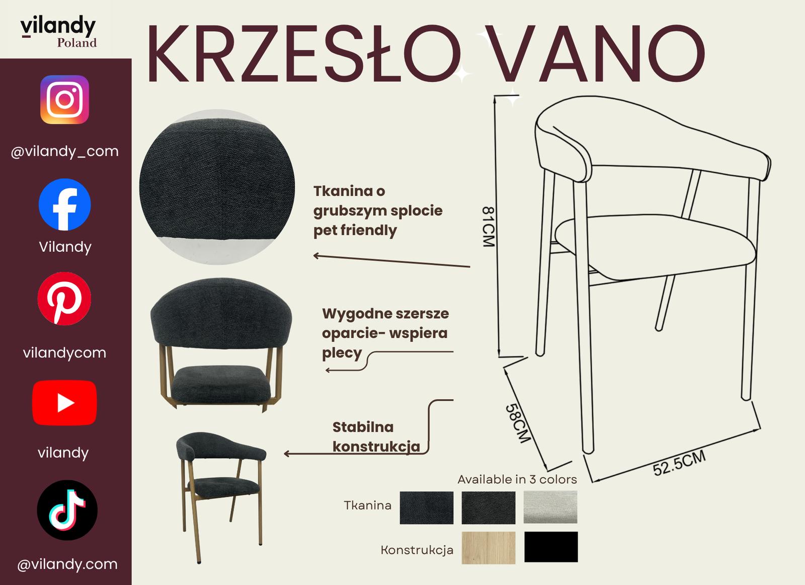 Zestaw 6 krzeseł tapicerowanych do jadalni VANO stelaż kolor dąb, tkanina szenil szary nr. 10