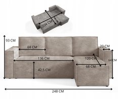 Narożnik CORDA 248x150x93 cm z funkcją spania automatem i pojemnikiem szary do salonu - Miniaturka zdjęcia nr 9