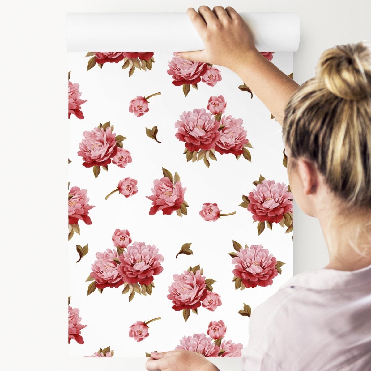 Tapeta Kolorowe PEONIE Kwiaty Akwarelowe Liście 53x1000  nr. 8