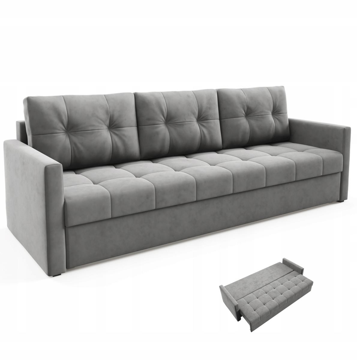 Kanapa IVIO 230x87x86 cm sofa z funkcją spania rozkładana velvet welur ciemnoszara do salonu