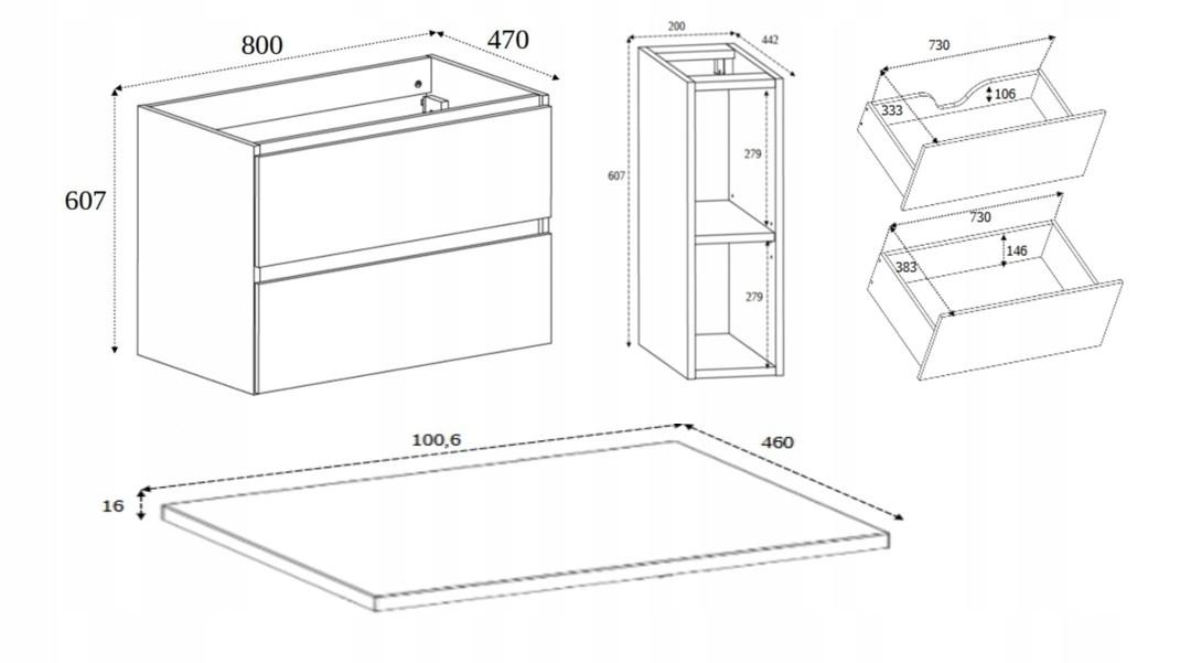 Szafka łazienkowa SIMPLE 100 cm z regałem i blatem dąb ciemny nr. 15