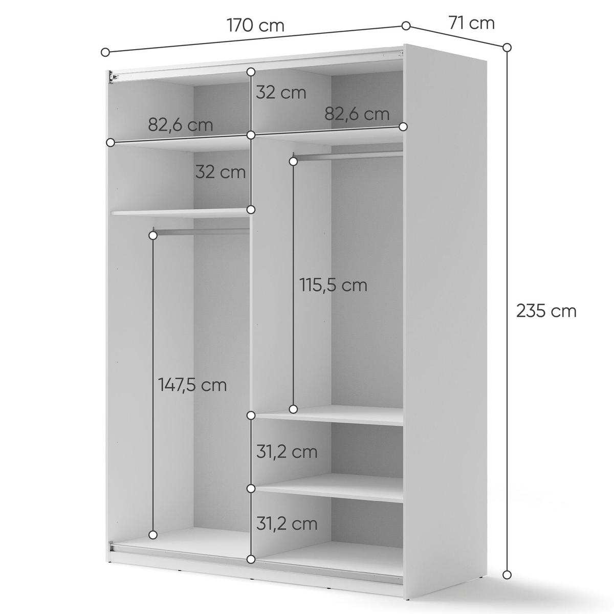 Szafa z lustrem Maxi 170 cm do sypialni przedpokoju garderoby biały nr. 4