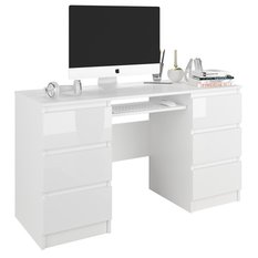 Biurko MODERN 140x50 cm białe tekstura z dwoma szafkami zamykanymi do biura 