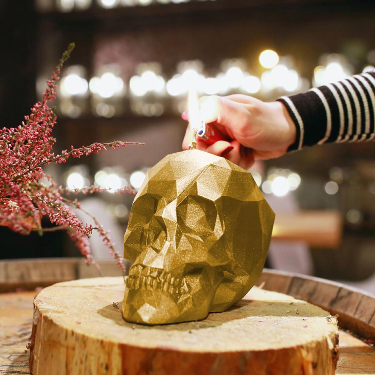 Świeca Skull Low-Poly Classic Gold Big