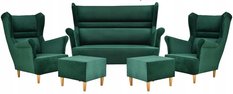 Zestaw wypoczynkowy ZOJA sofa + 2 fotele + 2 podnóżki butelkowa zieleń do salonu Monoliht