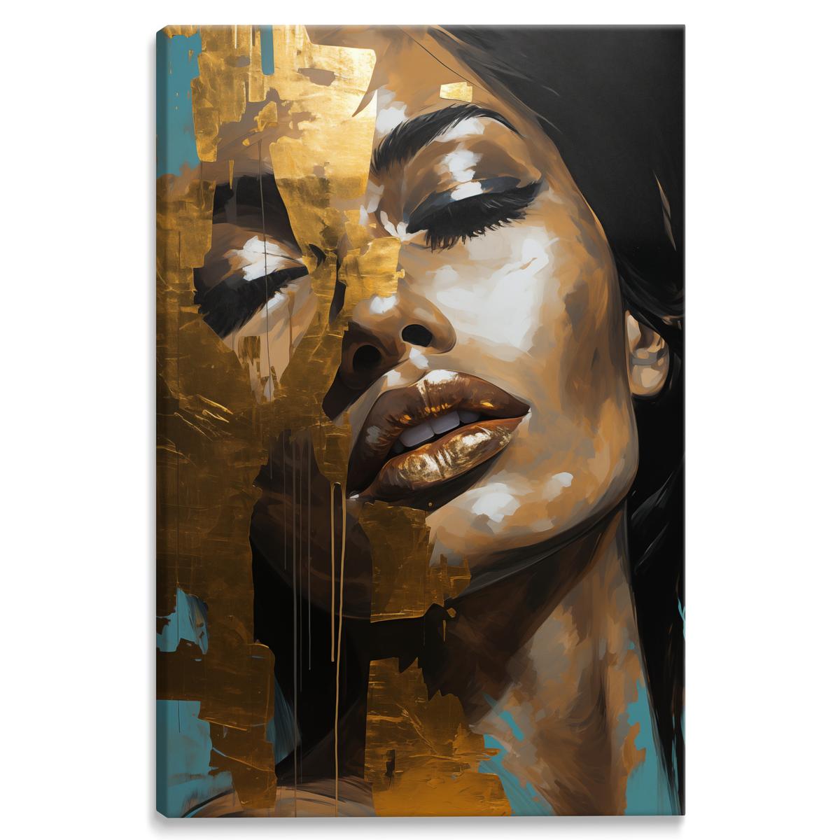 Obraz Na Ścianę Nowoczesny PORTRET Kobiety Styl Glamour Złote Usta 80x120cm nr. 2