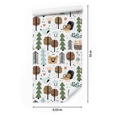 Tapeta liście drzewa jeże misie, do pokoju chłopca  - Miniaturka zdjęcia nr 2