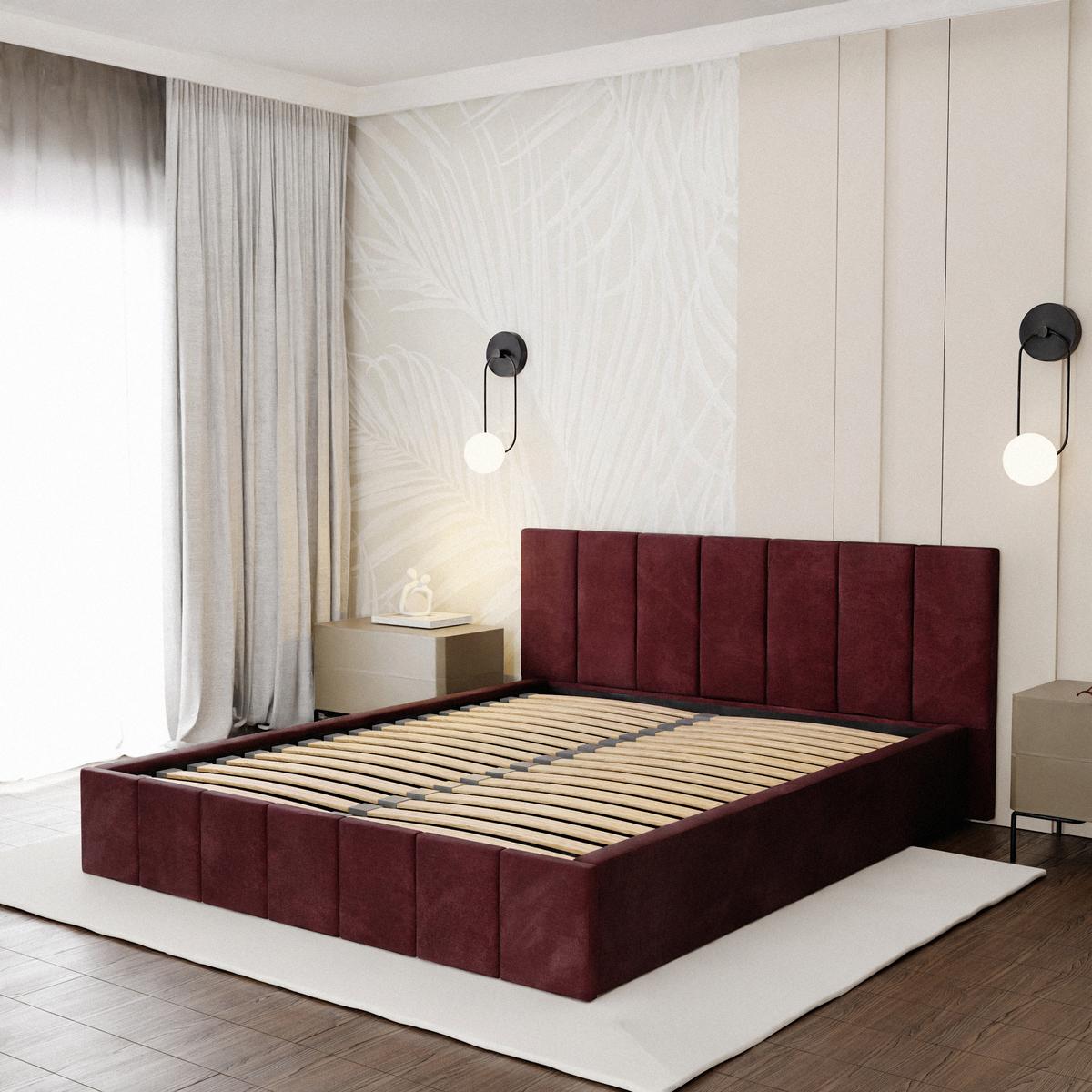 Łóżko tapicerowane 160x200 premium z pojemnikiem do sypialni bordowe wezgłowie 107 cm nr. 4
