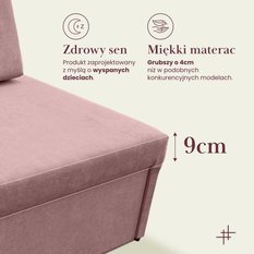 Łóżko młodzieżowe Viluś 108x81x78 cm sofa narożnik jednoosobowy do pokoju z funkcją spania i przechowywania różowy - Miniaturka zdjęcia nr 6
