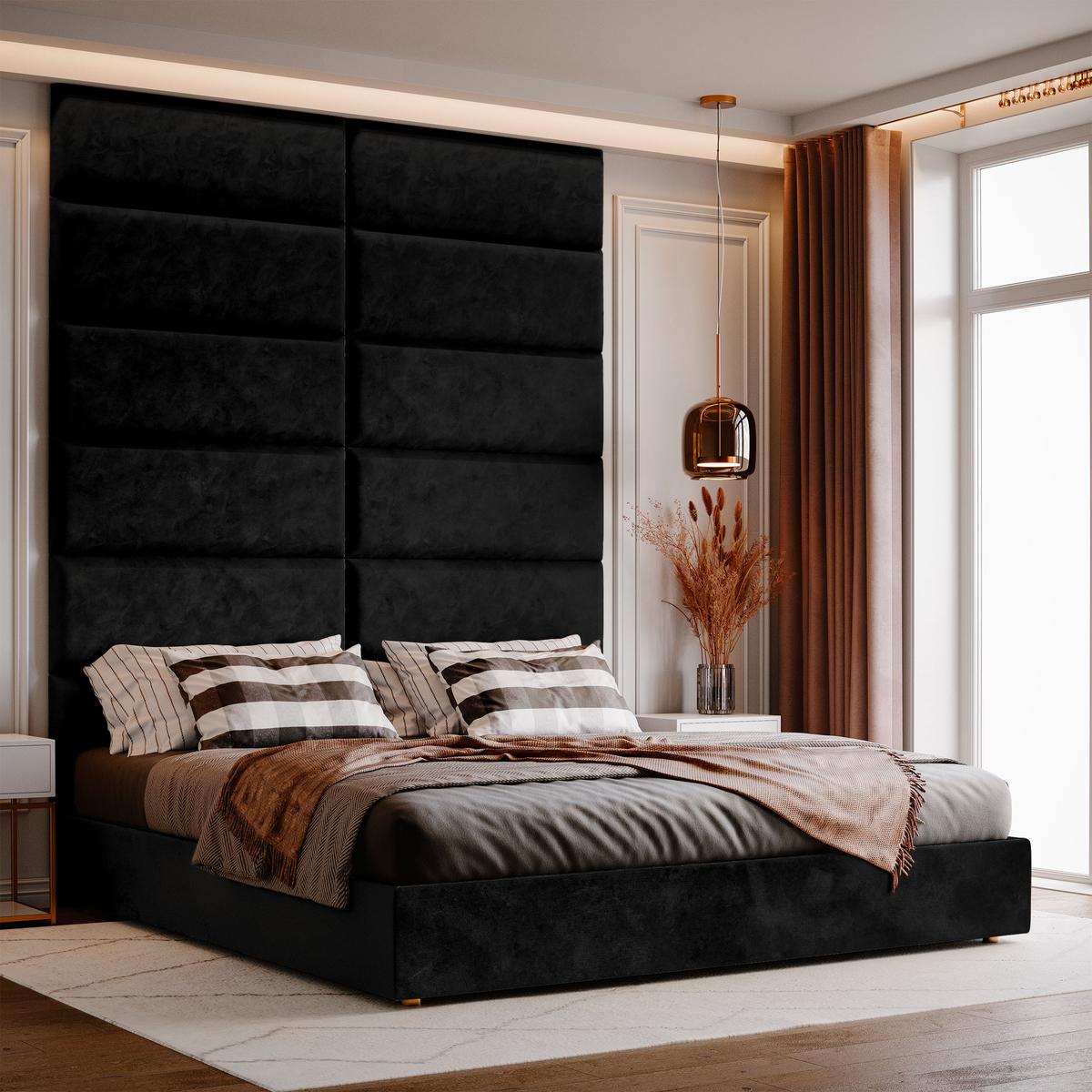 Panele tapicerowane 60x15 cm na ścianę prostokąt czarny
