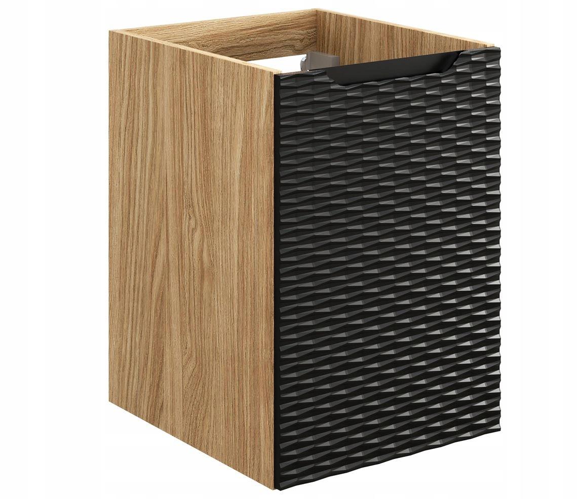 Szafka Łazienkowa 40x55x46 cm czarna wisząca pod blat 1 drzwi front MDF 3D słupek do łazienki