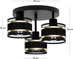 Lampa sufitowa 30x30x26 cm trzypunktowa z abażurami gwint E27 czarna z czarnymi abażurami do salonu - Miniaturka zdjęcia nr 3