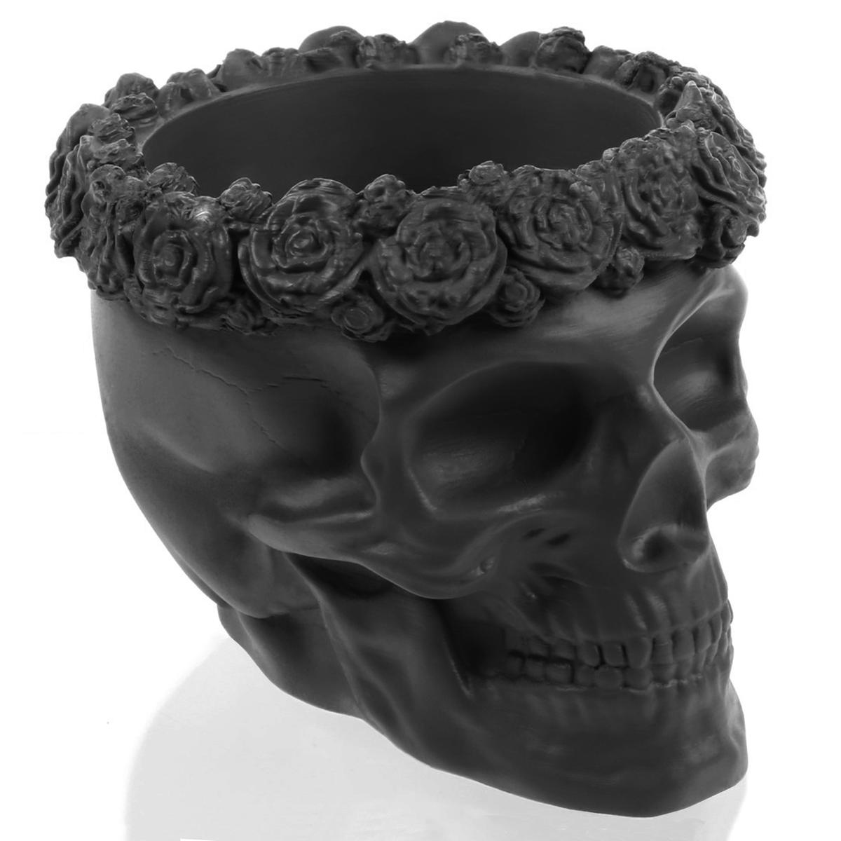 Donica Skull Flowers Black Matt Poli  9 cm nr. 3