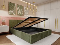 Łóżko tapicerowane do sypialni 180x200x110 cm podwójne z pojemnikiem modne khaki - Miniaturka zdjęcia nr 4