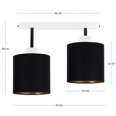 Lampa sufitowa 37 x 15 x 30 cm dwupunktowy spot gwint E27 biała z czarnymi abażurami do salonu - Miniaturka zdjęcia nr 4