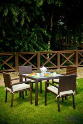 Meble dla restauracji ADORAZIONE brązowy technorattan stolik + 4 krzesła do ogrodu