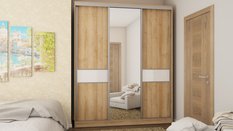 Szafa przesuwna 3-drzwiowa z lustrem do sypialni dąb riva/biały połysk  190x230x64 cm