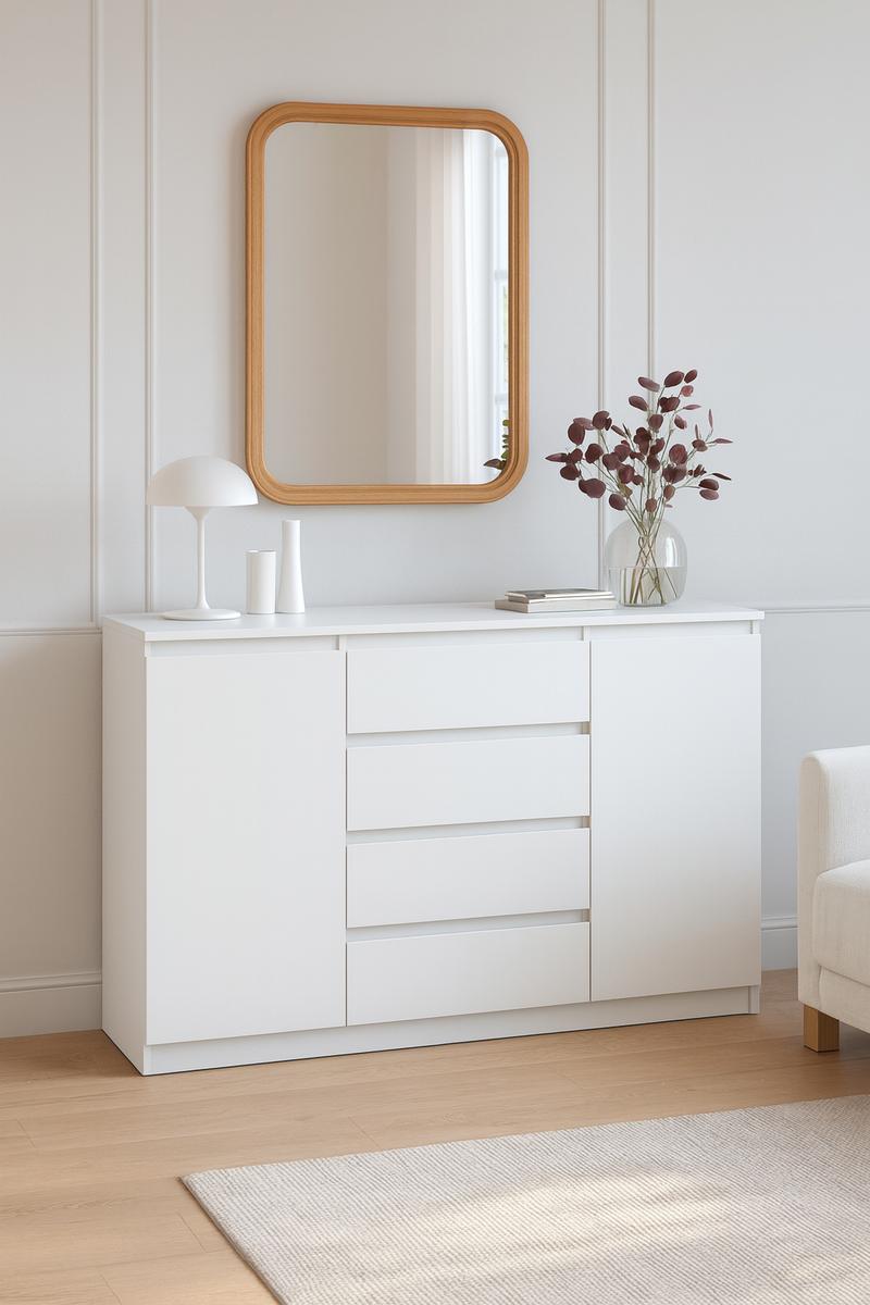 Komoda 120 cm MARTUSIA 101x120x39 cm z 2 drzwiami i 4 szufladami biała do salonu i sypialni pojemna