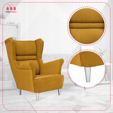 Zestaw wypoczynkowy ZOJA sofa + 2 fotele miodowe do salonu  - Miniaturka zdjęcia nr 4