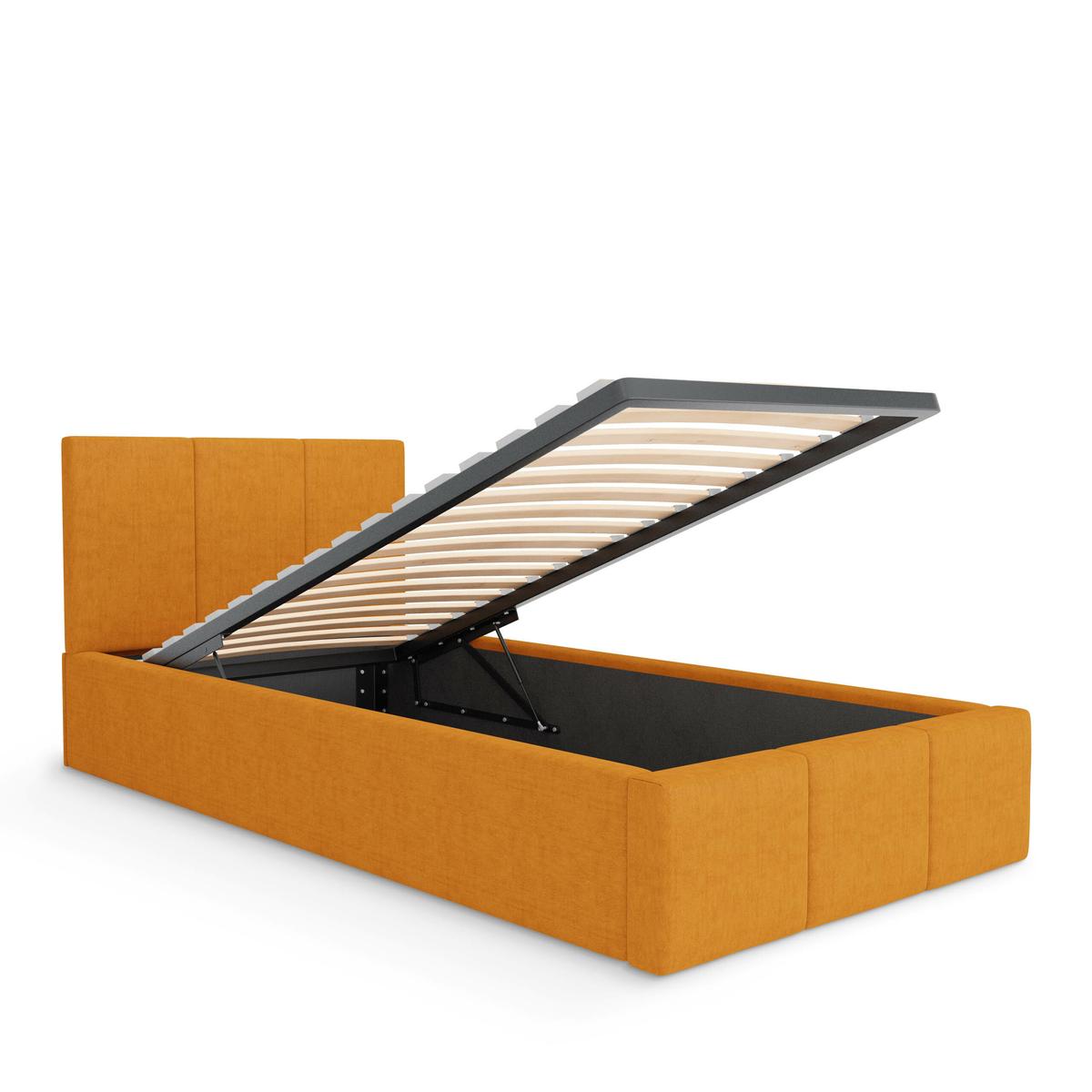 Łóżko Pojedyncze 90x200cm łóżko tapicerowane z pojemnikiem żółte do sypialni wezgłowie 88 cm nr. 8