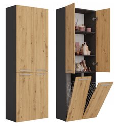 Słupek łazienkowy NEL DD 2K 174x60x30 cm szafka łazienkowa podwójny kosz na pranie regał antracyt dąb artisan - Miniaturka zdjęcia nr 1