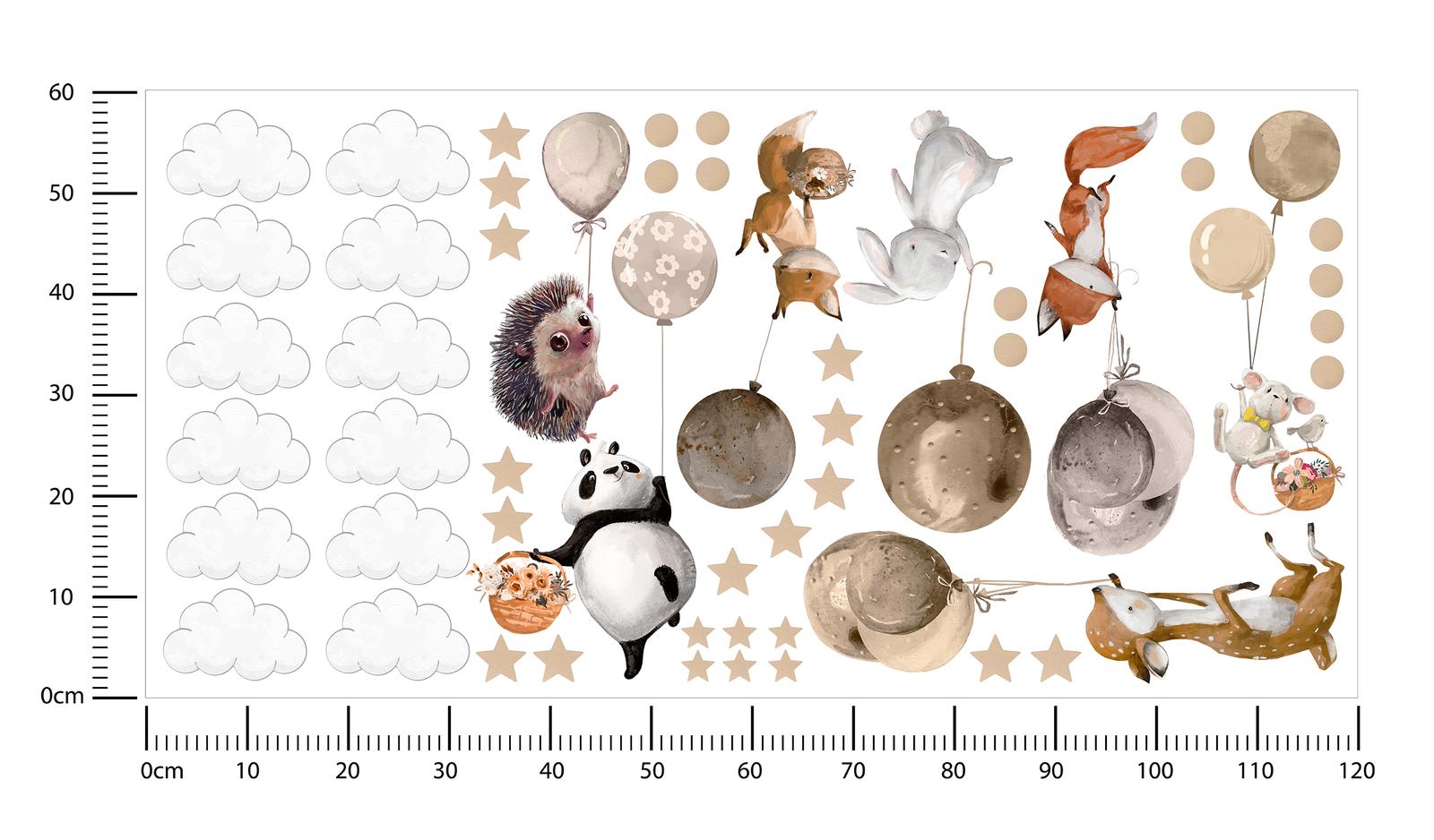 Naklejki Dla Dzieci Dzikie Zwierzątka Chmury 120x60 Balony ZESTAW nr. 2