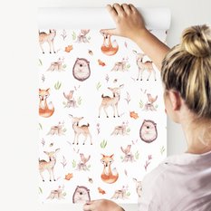 Tapeta Dziecięca LEŚNE ZWIERZĄTKA Rośliny Akwarela  - Miniaturka zdjęcia nr 4