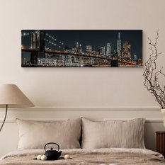 Obraz Do Salonu Nocna Panorama NY Most Brookliński Architektura 145x45cm - Miniaturka zdjęcia nr 7