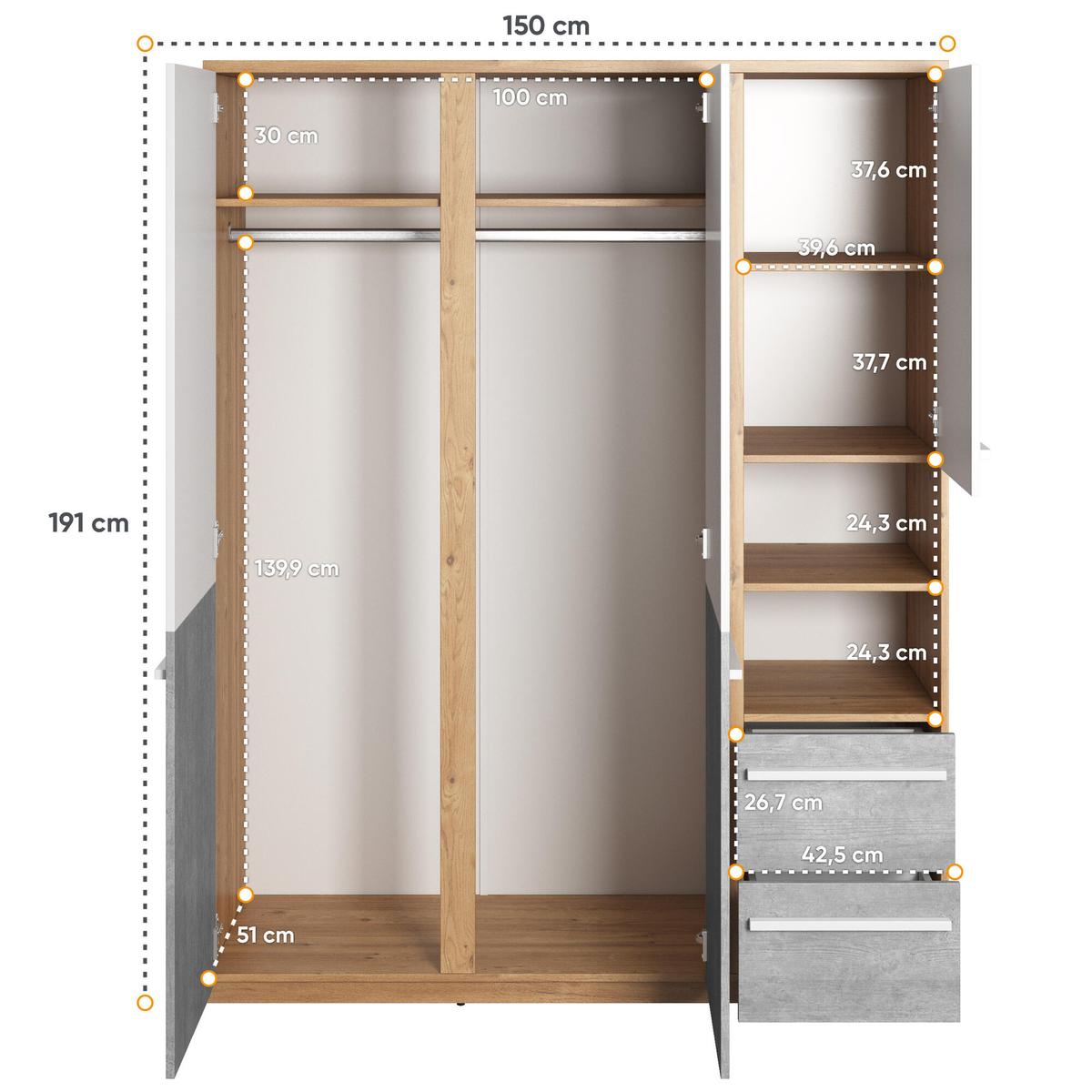 Szafa otwierana Plano 150 cm do sypialni przedpokoju garderoby  nr. 4