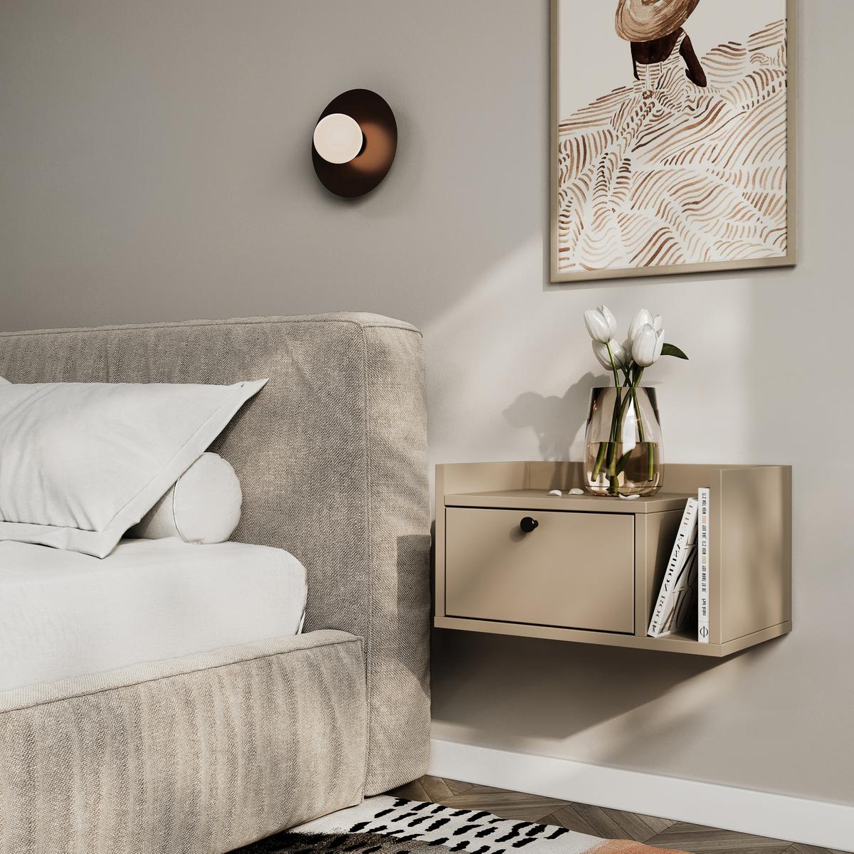 Szafka nocna wisząca AURA 50x35x22 cm stolik nocny do sypialni prawy cappuccino