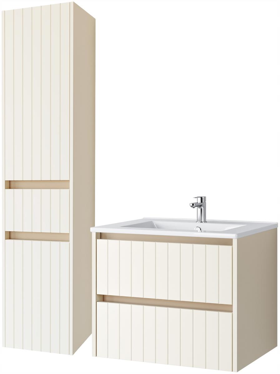 Zestaw mebli łazienkowych LINE z umywalką 60 cm + słupek 165 cm 3 elementy front MDF migdałowy