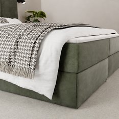 Łóżko kontynentalne 140x200x113 cm tapicerowane podwójne z materacem khaki - Miniaturka zdjęcia nr 6