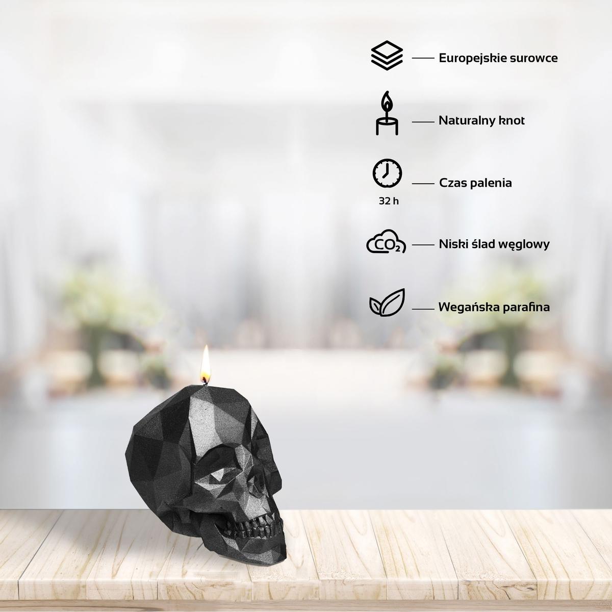 Świeca Skull Low-Poly Black Metallic Small nr. 3