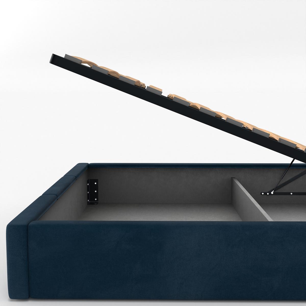 Łóżko Pojedyncze 90x200cm łóżko tapicerowane z pojemnikiem granatowe do sypialni wezgłowie 110 cm nr. 10