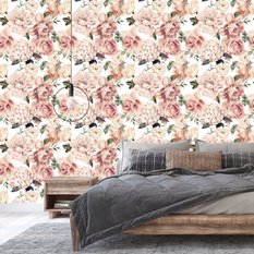 Tapeta Do Sypialni Różowe KWIATY Róże Peonie Hortensje Styl Vintage  - Miniaturka zdjęcia nr 9