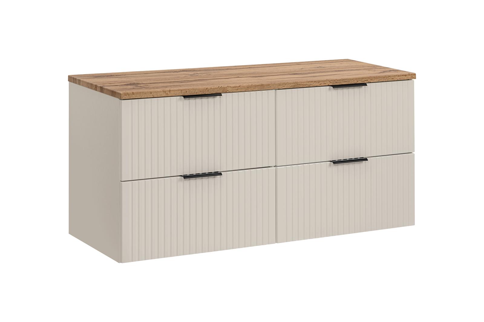 Szafka łazienkowa ADEL 120 cm z blatem dąb wotan szuflady ryflowane fronty kaszmir