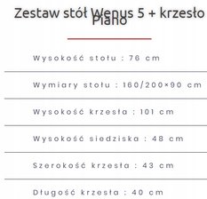 Zestaw do jadalni stół WENUS 160/200x90 cm rozkładany + 6 krzeseł PIANO orzech - Miniaturka zdjęcia nr 4