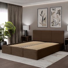 Łóżko Tapicerowane Do Sypialni 180x200 Podwójne z Pojemnikiem Brązowe - Miniaturka zdjęcia nr 3