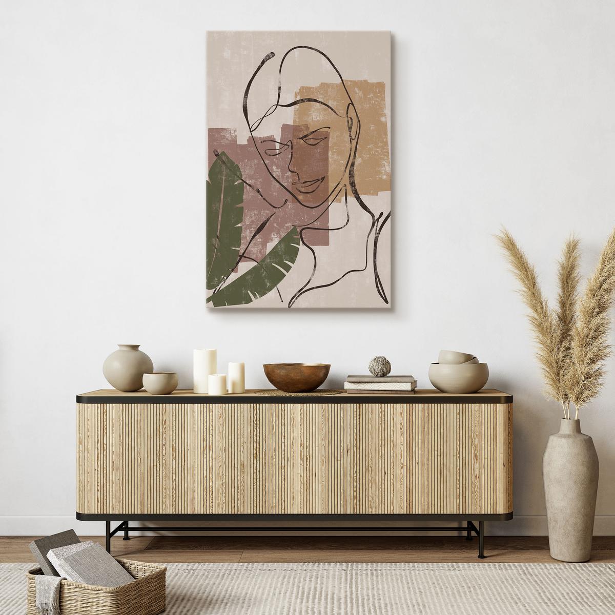 Duży Obraz Do Salonu Portret Kobiety Abstrakcja Styl Boho Liście 80x120cm nr. 7