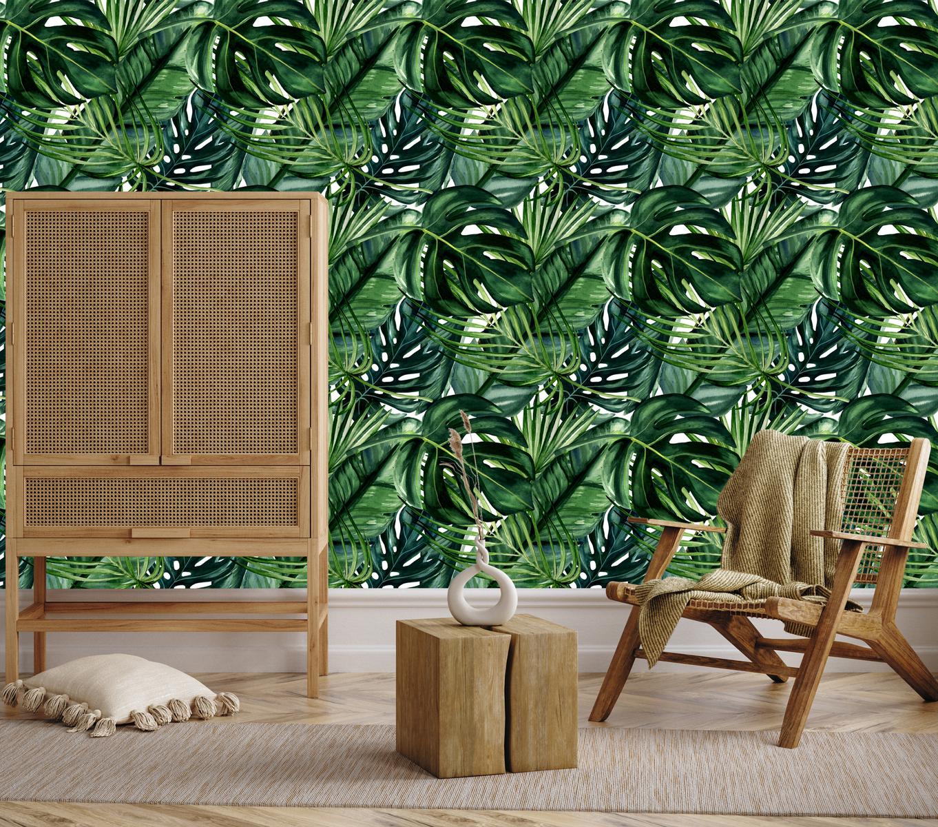 Tapeta Do Salonu Egzotyczne LIŚCIE Rośliny Monstera Palmy Bananowiec  nr. 11