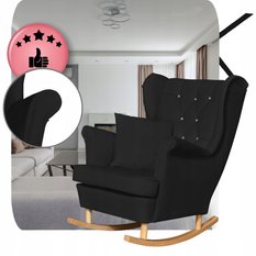 Fotel Uszak eko skóra Bujany Gaja Skandynawski Family meble czarny - Miniaturka zdjęcia nr 5