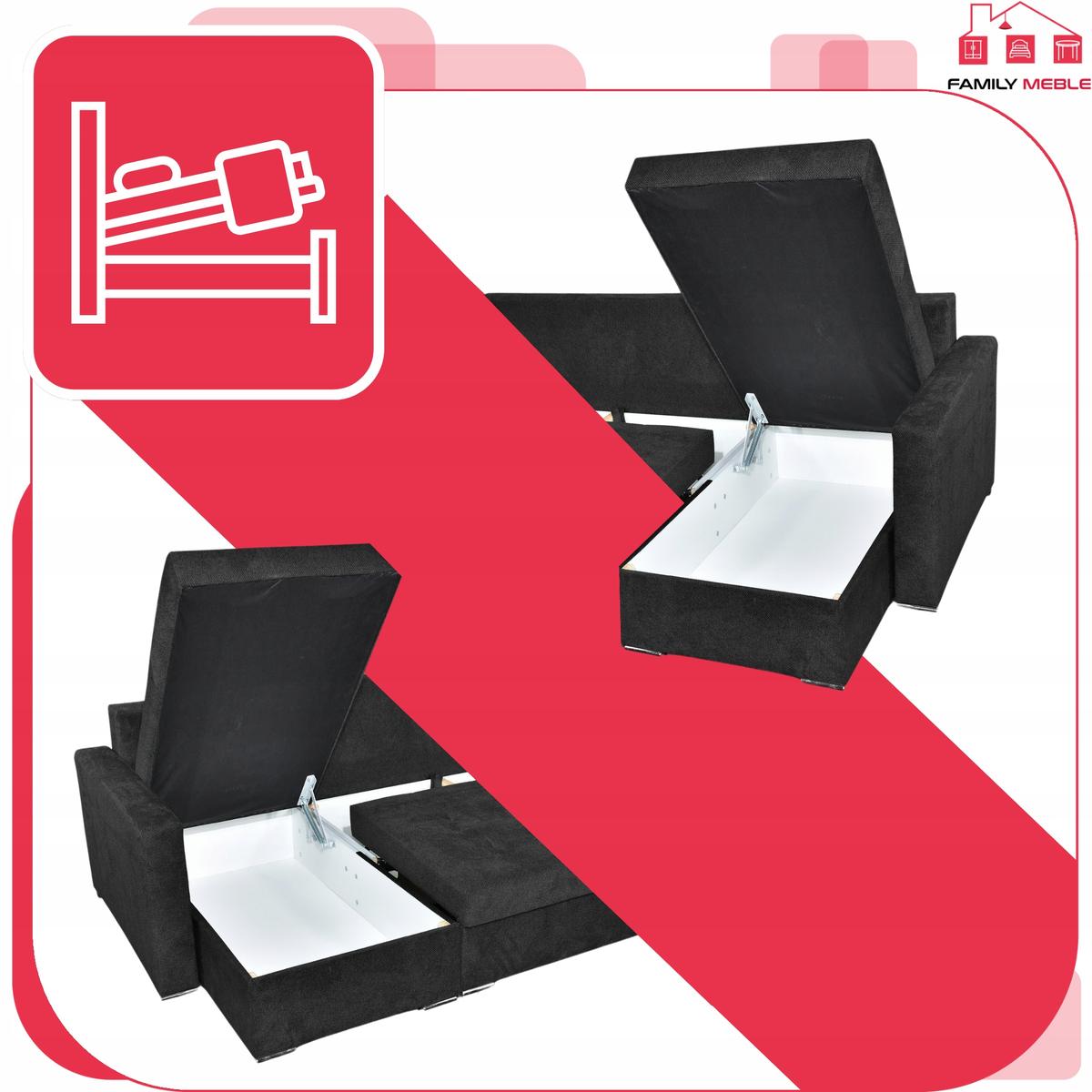 Narożnik Bella BIG 298x74x140 cm kształt U z funkcją spania i przechowywania Angel czarny nr. 6