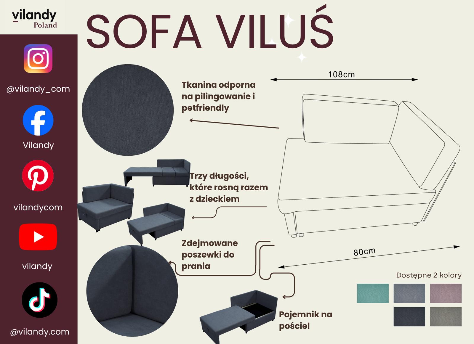 Sofa dla dzieci Viluś 106x75x80 cm narożnik jednoosobowy do pokoju z funkcją spania i przechowywania grafit nr. 11