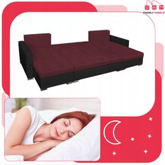 Narożnik Figo BIG 296x74x140 cm kształt U z funkcją spania i przechowywania do salonu Twist czarno bordowy - Miniaturka zdjęcia nr 7