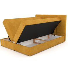 Łóżko kontynentalne 160x200x113 cm tapicerowane podwójne z materacem żółte - Miniaturka zdjęcia nr 12