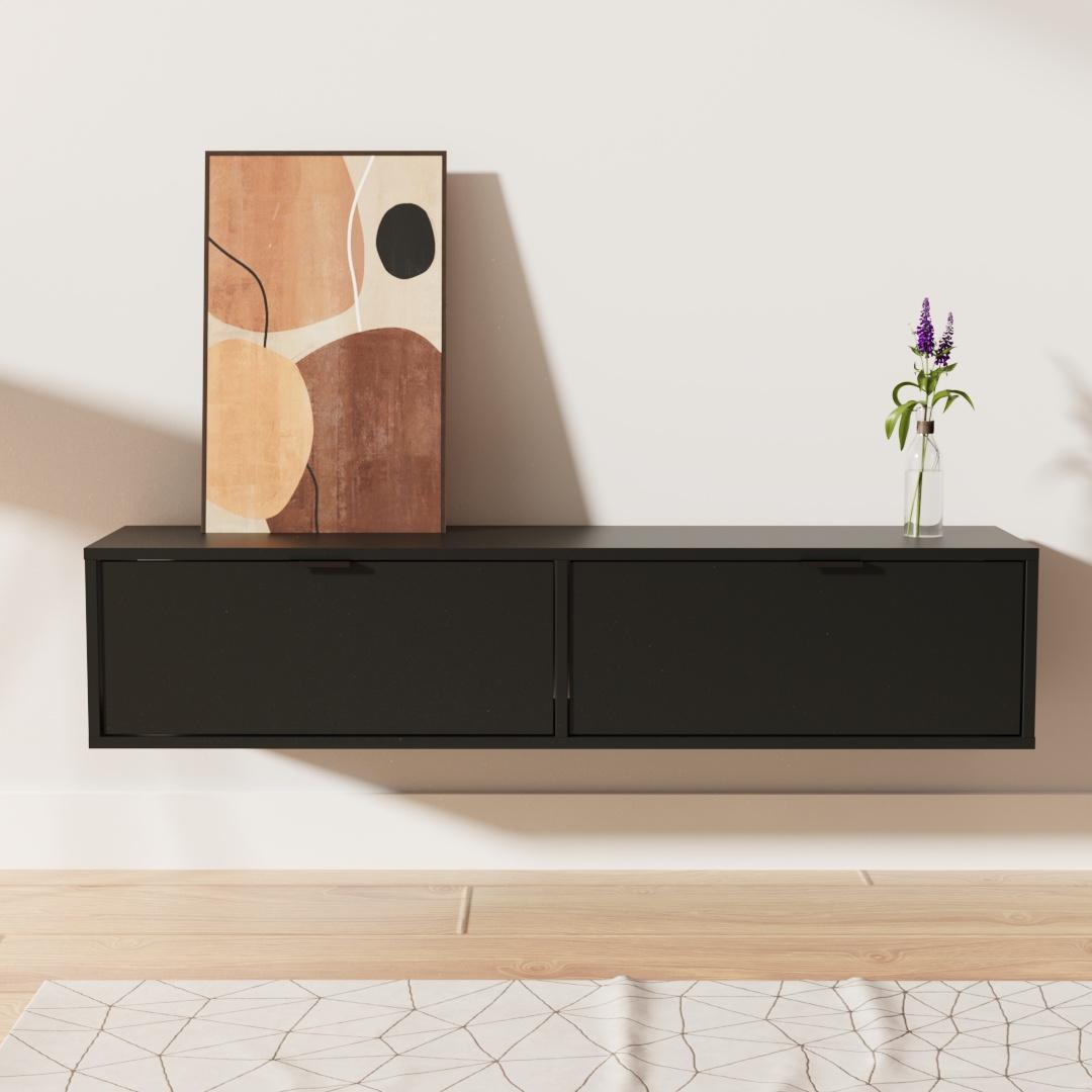 Szafka wisząca RTV AURA 140x33x30 cm do salonu czarny nr. 5