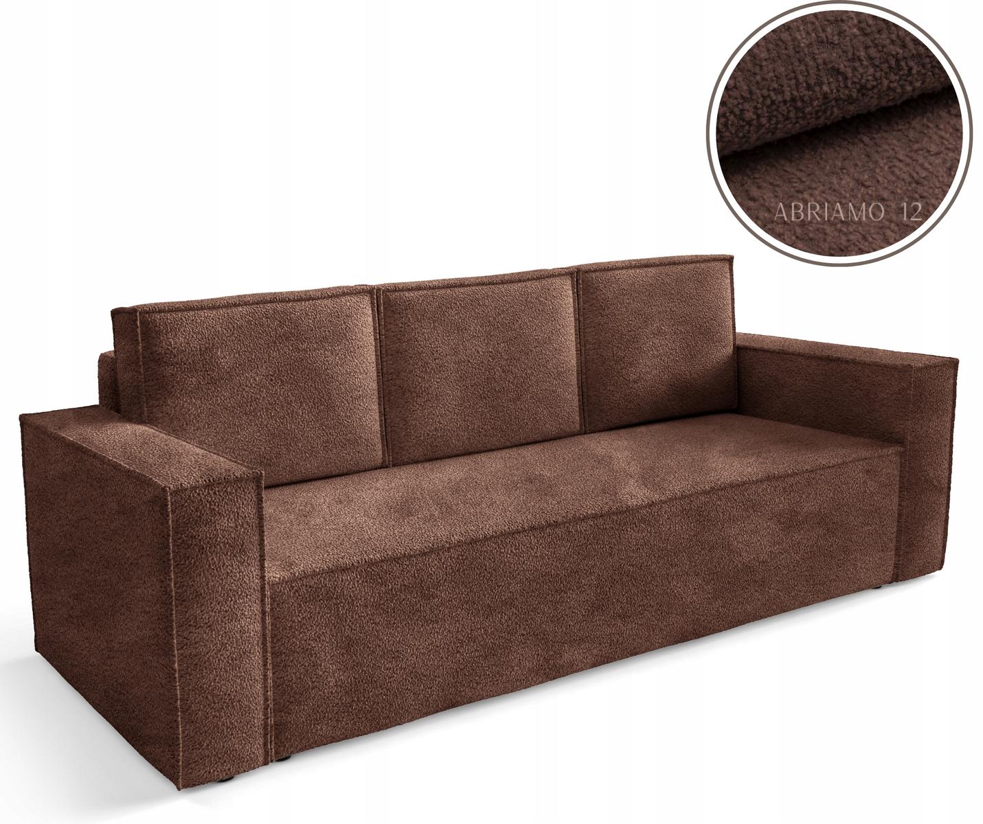 Kanapa CORDA 248x96x93 cm sofa z funkcją spania automat i pojemnik BOUCLE brązowa do salonu