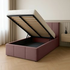 Łóżko Pojedyncze 90x200cm łóżko tapicerowane z pojemnikiem brudny róż do sypialni wezgłowie 88 cm - Miniaturka zdjęcia nr 2
