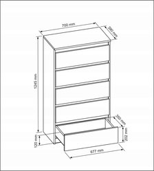 Komoda wysoka z 5 szufladami 70 cm czarna do salonu i sypialni - Miniaturka zdjęcia nr 2